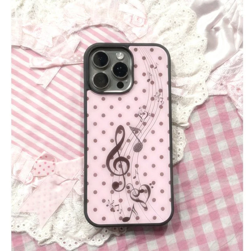 Phone Cases Girls - Kore Tarzı Pembe Kahverengi Puantiyeli Kız