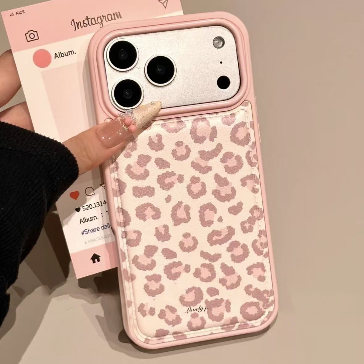 Phone Cases Drop Proof - Basit Kore Pembe Retro Leopar Desenli