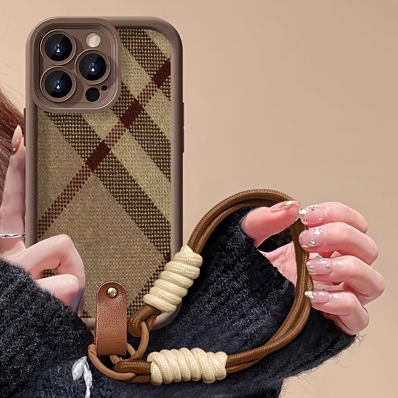 Phone Cases Brown - Kahverengi Çizgili Kordon Askılı Telefon Kılıfı