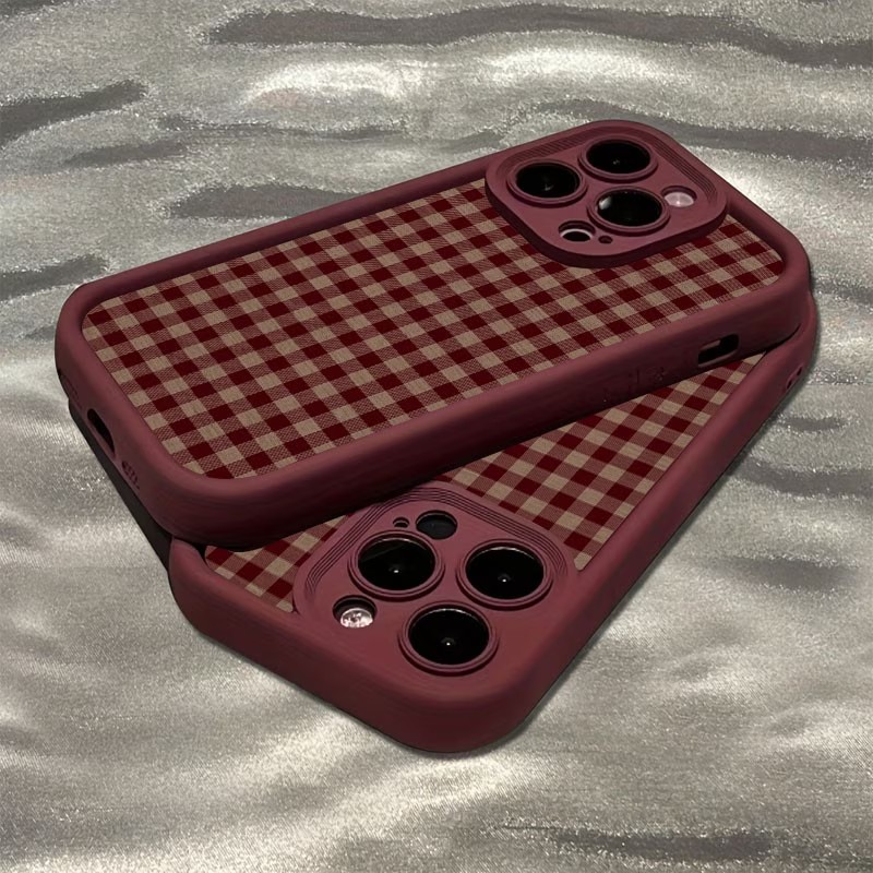 Phone Cases Brown - Şarap Kırmızısı Vintage Kırmızı-Kahverengi Ekoseli TPU
