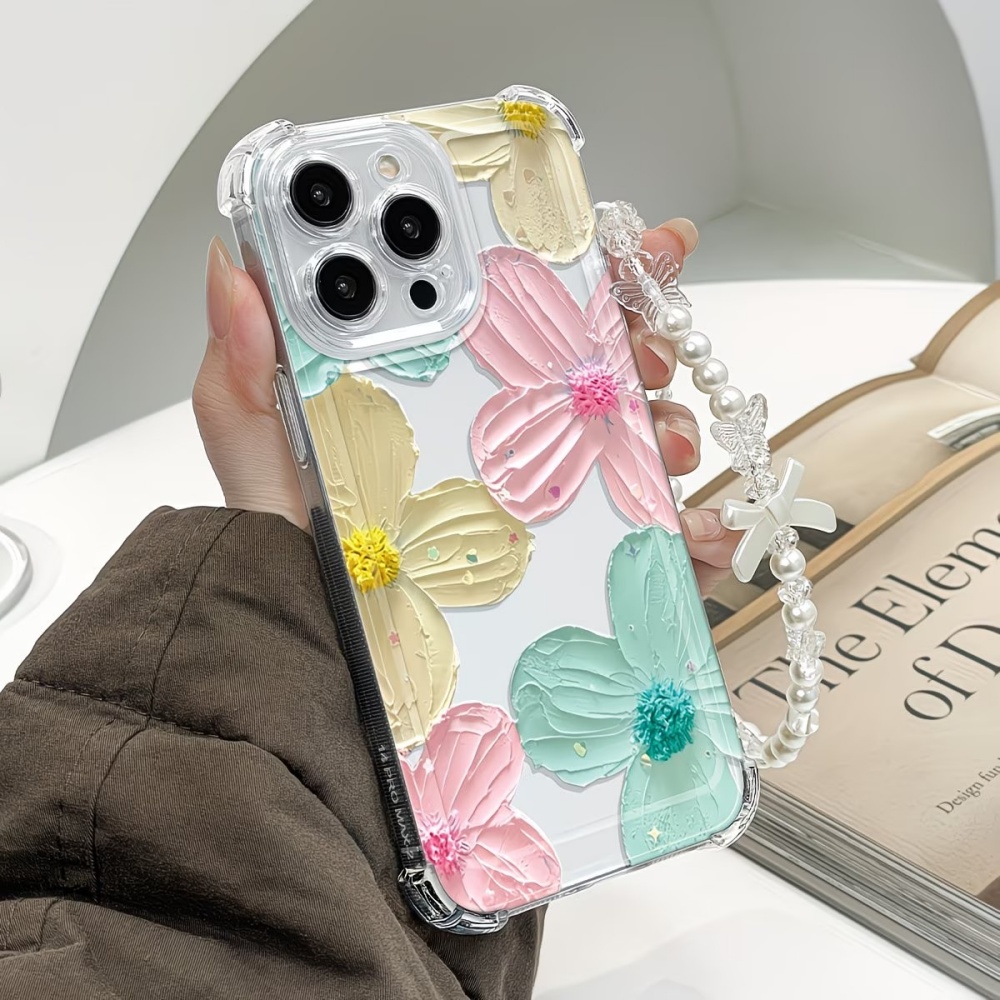 Phone Cases Drop Proof - Renkli Çiçek Desenli Şeffaf TPU 4