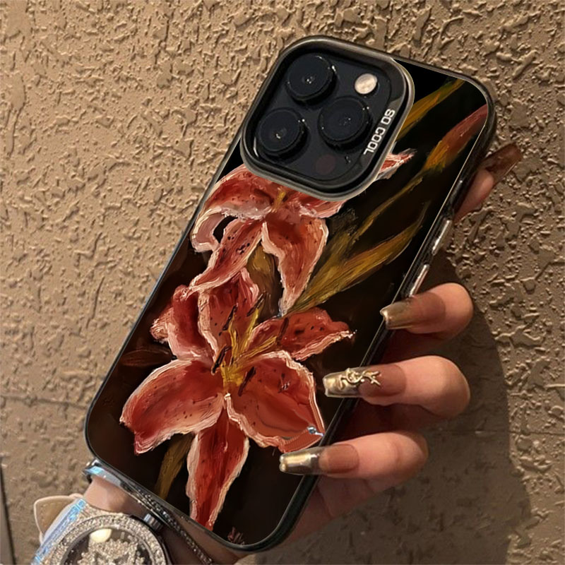 Phone Cases Drop Proof - Yağlıboya zambak çiçeği Retro desen telefon